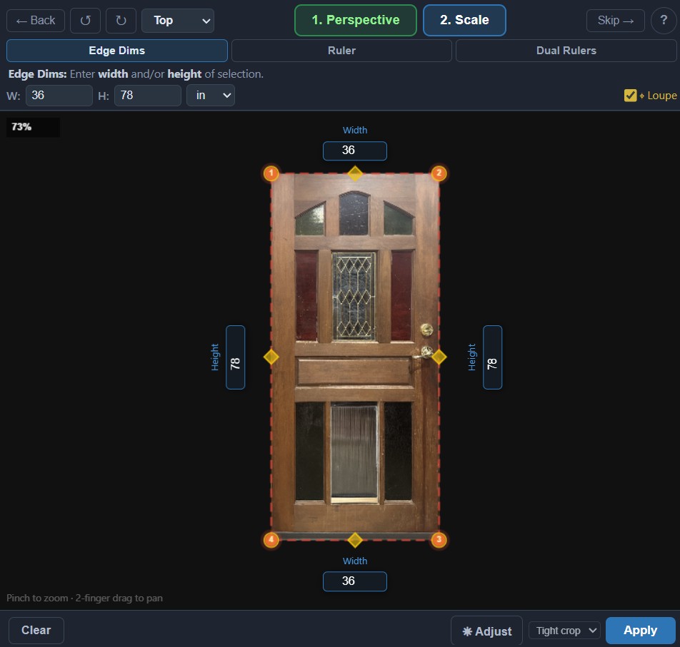 LensCAD scale calibration with edge dimensions