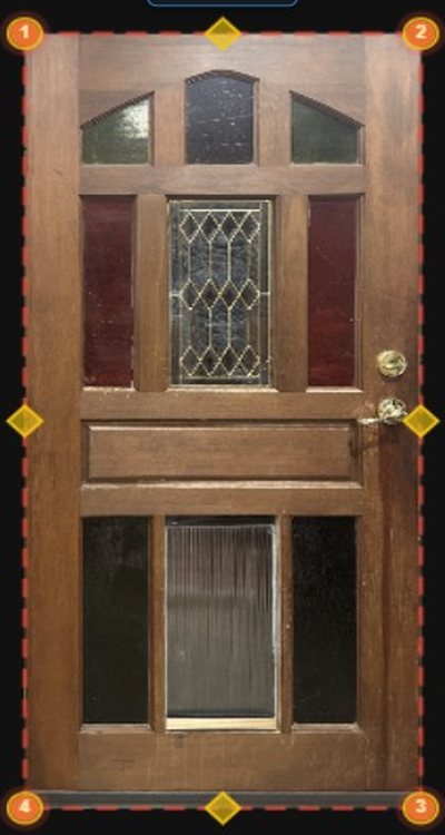 The corrected, scaled photograph of a door in the LensCAD editor